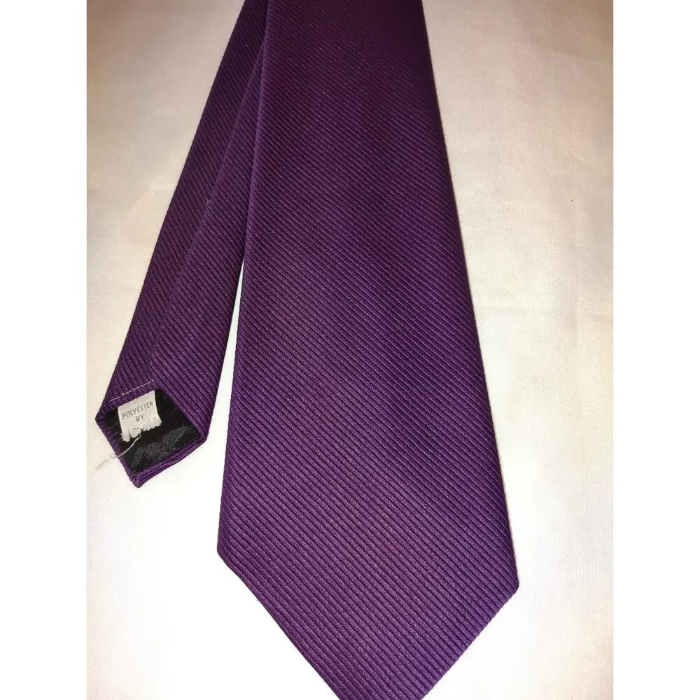 Vintage Latimers Solid Deep Purple 1970s Ribbed Fabric Polyester Necktie Joker